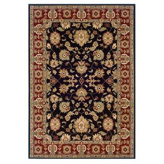 Black And Red Oriental Floral Area Rug (53 X 75)