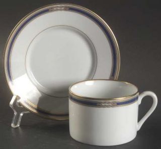 Fitz & Floyd Montpelier Flat Cup & Saucer Set, Fine China Dinnerware   Blue & Go