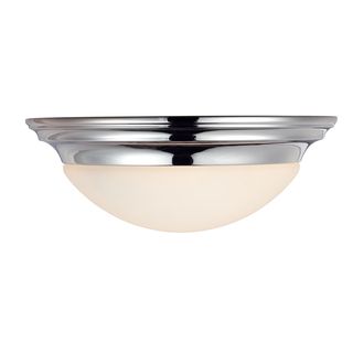 Summit 2 light Polished Chrome Flush Mount (GlassFinish Polished chromeShade Opal glassNumber of lights Two (2)Requires two (2) 75 watt A19 medium base bulbs (not included)Dimensions 5.5 inches high x 14 inches deepShade dimensions 10.5 inches high x