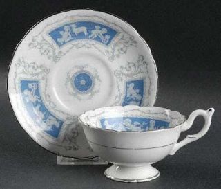 Coalport Revelry Blue (Scalloped,Platinum) Footed Cup & Saucer Set, Fine China D