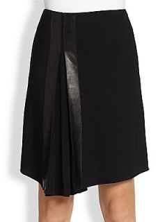 Reed Krakoff Leather Trimmed Asymmetrical Skirt   Black