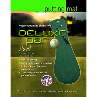 Par 1 Deluxe Putting Green (GreenDimensions 96 inches long x 24 inches wideWeight 3 poundsNon skid backing1 plastic cup inserts into the pre die cut hole )