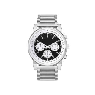 Mens Round Case Faux Chronograph Watch, White/Silver