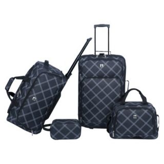 Skyline 4 Piece Luggage Set   Black/Grey Plaid Print