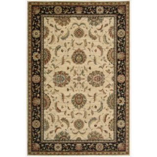 Living Treasures Traditional Floral Ivory And Black Wool Rug (36 X 56)