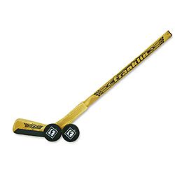 Yellow Plastic Electronic Talking Hockey Set With Stick And Two Pucks