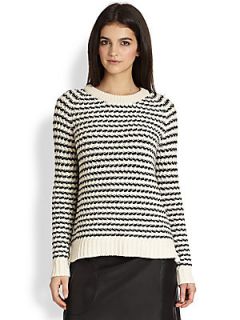 Theory Innis Loryelle Striped Wool Sweater   Ivory/Black