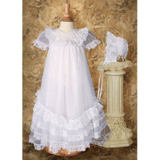 Little Things Mean a Lot Carleigh Tricot Christening Gown with Ruffles & Lace