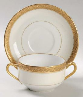 Haviland Chevalier (Older Gold Trim) Flat Bouillon Cup & Saucer, Fine China Dinn
