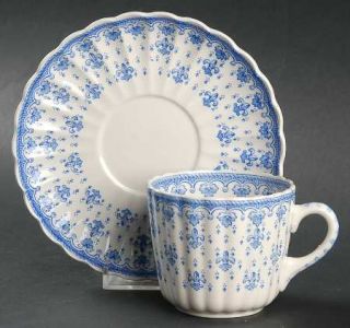 Spode Fleur De Lys Blue (Earthenware,No Trim) Flat Cup & Saucer Set, Fine China