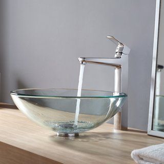 Kraus Bathroom Combo Set Clear Glass Vessel Sink/virtus Faucet Chrome