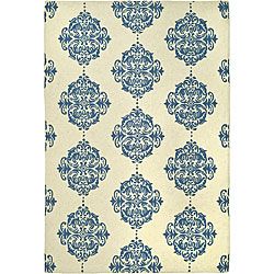 Hand hooked Miff Ivory/ Blue Wool Rug (89 X 119) (IvoryPattern FloralTip We recommend the use of a non skid pad to keep the rug in place on smooth surfaces.All rug sizes are approximate. Due to the difference of monitor colors, some rug colors may vary 
