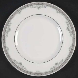 Royal Doulton York Salad Plate, Fine China Dinnerware   Gray Band&Scrolls,Pink O