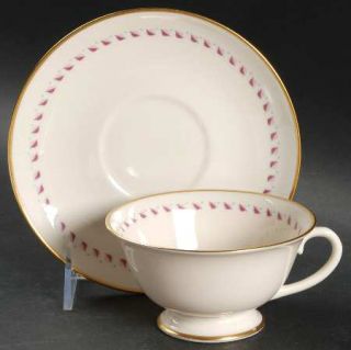 Franciscan Arden Footed Cup & Saucer Set, Fine China Dinnerware   Red Leaves&Blu