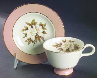 Sevron Fair Lady Footed Cup & Saucer Set, Fine China Dinnerware   Rose Color Bor