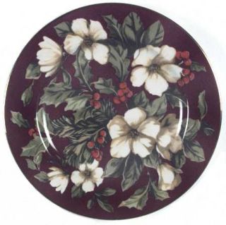 Sakura Splendor Burgundy Salad Plate, Fine China Dinnerware   White Flowers,Holl