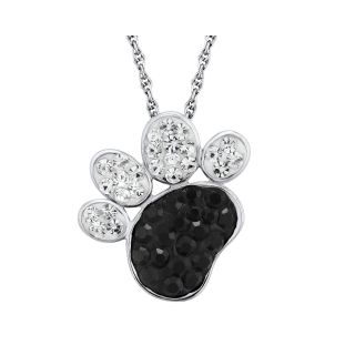Sterling Silver Crystal Paw Print Pendant, Womens
