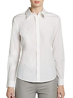 Collared Stretch Cotton Blouse   Off White