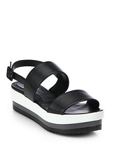 Fendi Leather Double Strap Platform Sandals   Black