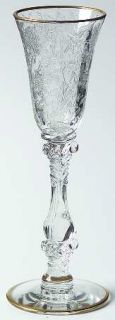 Cambridge Wildflower Clear Cordial Glass   Stem #3121, Dec #D/1045, Gold Trim
