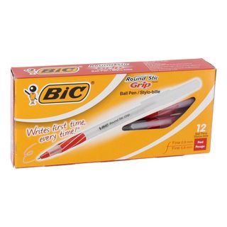 Bic Round Stick Grip Red Ink Ballpoint Pens (pack Of 12)