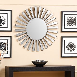 Abbyson Living Soleil Round Wall Mirror (SilverMaterials Glass/woodCare Dust all non mirror surfaces with a dry, soft, cloth. Clean mirrored surfaces with glass cleanerDimensions 31.5 inches diameter x 0.75 inches deep )