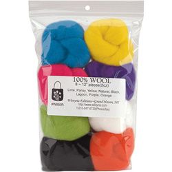 Wistyria Editions Yellow/pea/rose Assorted Wool Roving (pack Of Eight)