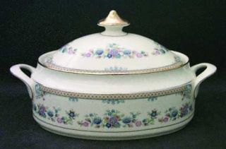 Minton Avonlea Oval Covered Vegetable, Fine China Dinnerware   Pastel Flowers,Bl