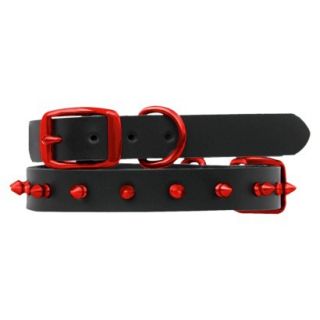 Platinum Pets Black Genuine Leather Dog Collar with Spikes   Red (17 20)