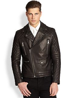 Andrew Marc x Richard Chai Phoenix Asymmetrical Leather Moto Jacket   Black