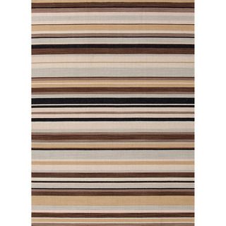 Handmade Flat Weave Stripe Pattern Blue Rug (9 X 12)