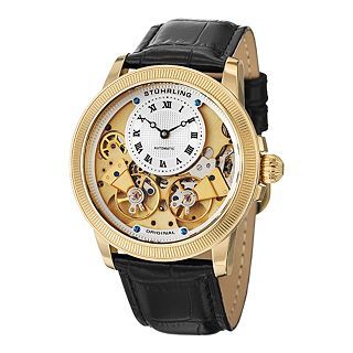 Stuhrling Mens Gold Tone Skeleton Inset Dial Automatic Watch