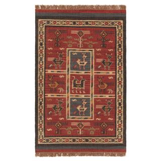 Flat woven Tribal Wool/ Jute Rug (5 X 8) (RedPattern GeometricMeasures 0.125 inch thickTip We recommend the use of a non skid pad to keep the rug in place on smooth surfaces.All rug sizes are approximate. Due to the difference of monitor colors, some ru