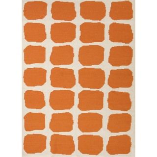 Flat Weave Abstract Red/ Orange Wool Rug (2 X 3)