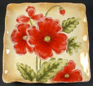 Maxcera Corp Poppies Square Dinner Plate, Fine China Dinnerware   Red Flowers On