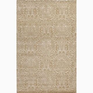 Hand made Abstract Pattern Taupe/ Ivory Wool/ Silk Rug (9.6x13.6)