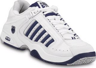 Mens K Swiss Defier RS   White/Navy/Silver Gym Shoes