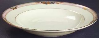 Mikasa Prose Large Rim Soup Bowl, Fine China Dinnerware   Gray&Pink Band/Gold  F