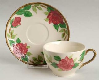 Norleans American Beauty Rose Flat Cup & Saucer Set, Fine China Dinnerware   Pin