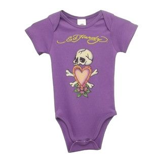 Ed Hardy Girls Skull Heart Short Sleeve Bodysuit In Purple