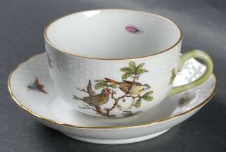 Herend Rothschild Bird (Ro) Flat Cup & Saucer Set, Fine China Dinnerware   Bird,