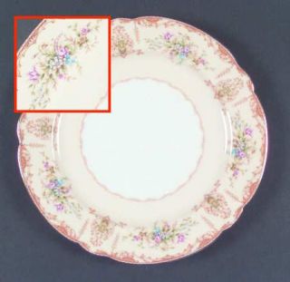 Noritake Annabel Dinner Plate, Fine China Dinnerware   Pink&Blue Floral,Tan Scro