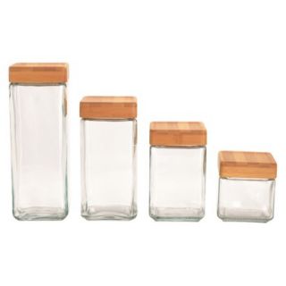 Anchor Hocking Glass Food Cannister with Bamboo Lid Set of 4