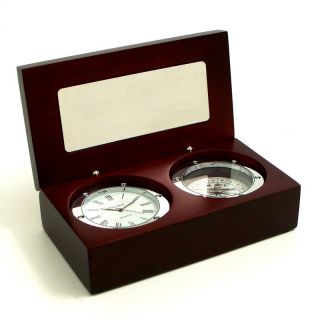 Bey Berk International Clock / Compass in Wood Box   Tarnish Proof Multicolor  
