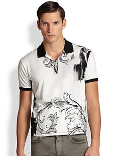Versace Collection Painted Baroque Polo Shirt   Blue