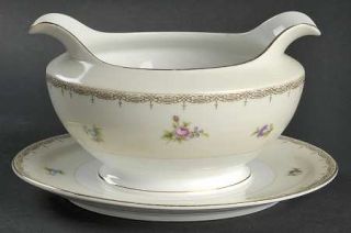 Meito V2070 Gravy Boat with Attached Underplate, Fine China Dinnerware   Tan Swa