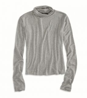 Light Heather Grey Cropped Turtleneck Made In Italy By AEO, Womens One Size