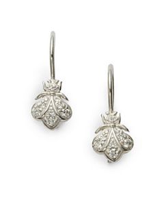 Pave Diamond Bee Drop Earrings   Silver