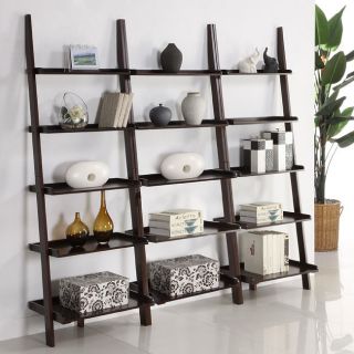 Walnut Five tier 3 piece Leaning Ladder Shelf Set (WalnutEach shelf overall dimensions 25 inches wide x 17 inches deep x 72 inches highCombined 3 shelves dimensions 75 inches wide x 17 inches deep x 72 inches highAssembly Required )