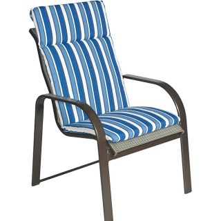 Ali Patio Polyester Navy Blue Stripe Smooth Edge Hi back Outdoor Arm Chair Cushion (Navy blue, royal blue, steel blue and ivoryMaterial Polyester fabricFill 2 inches of polyester fiberClosure Knife edge sewnWeather resistant YesUV protection YesCare 